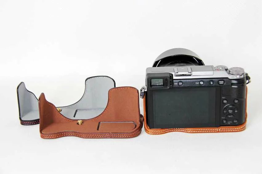 Funda de cuero Pu con apertura inferior para cámara Panasonic Lumix DMC-GX80 GX80 GX85, cubierta protectora de medio cuerpo, Base para cámara Panasonic Lumix DMC-GX85