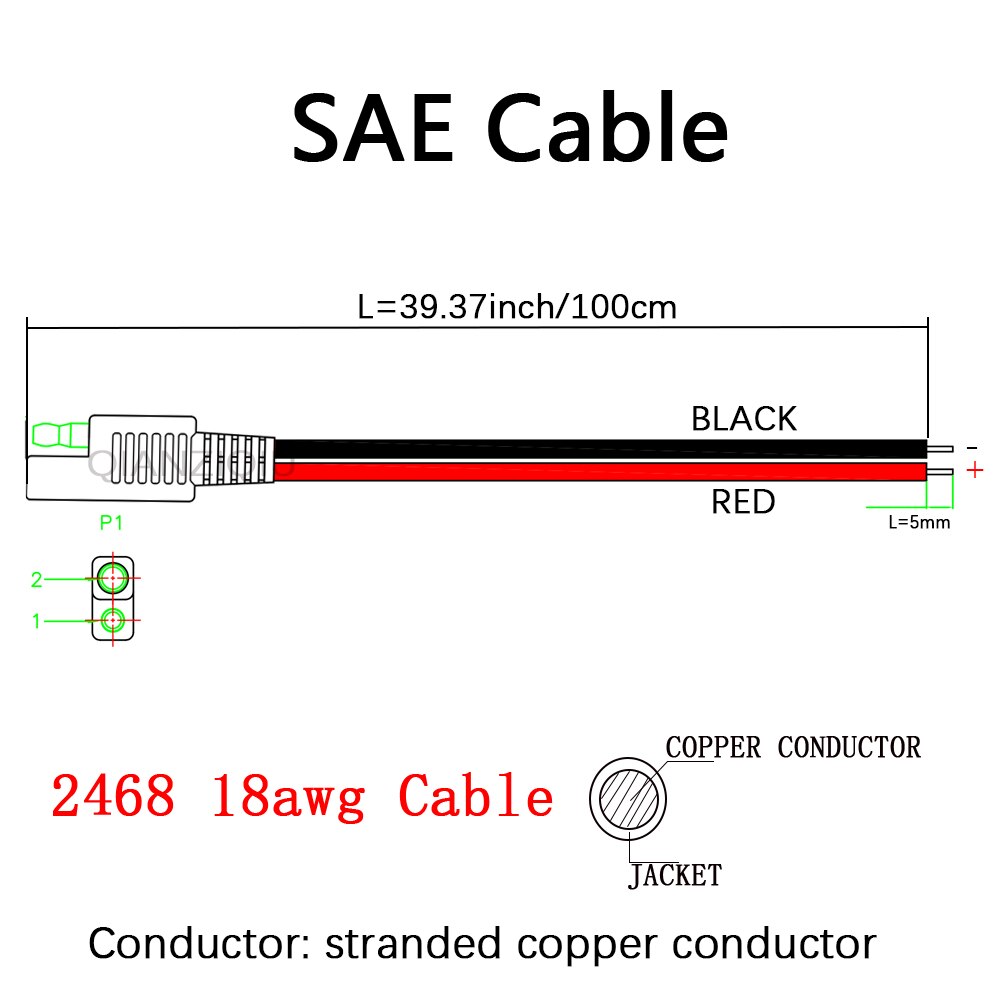 Sae plug 100cm sae power automotive forlænger kabel 18 awg hurtig frakobling plug til bil motorcykel solpanel batteriopladere