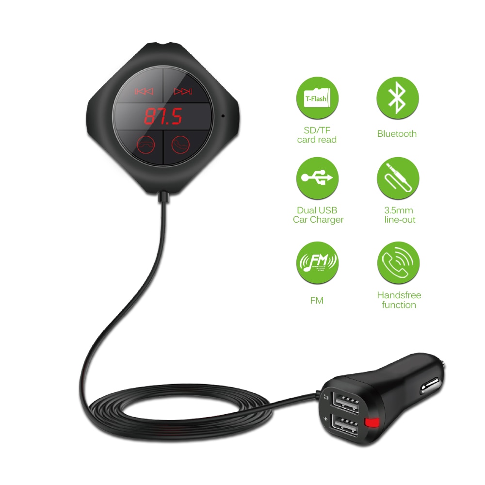 6- -in- -1 handsfree-langaton bluetooth fm-lähetin modulaattori autoon  mp3 soitin tf/sd muistikortti usb lcd autotarvikkeet