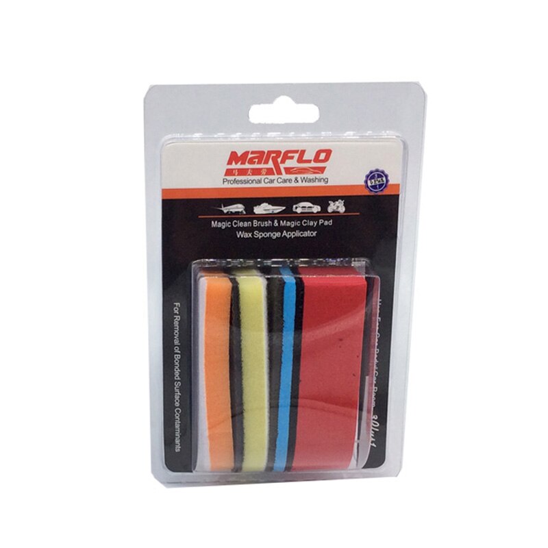 MARFLO Car Washer Auto Detailing Tools Nano Clean Brush Car Wash Mud Magic Clay Pad Wax Sponge Block with Applicator 3 plus 1