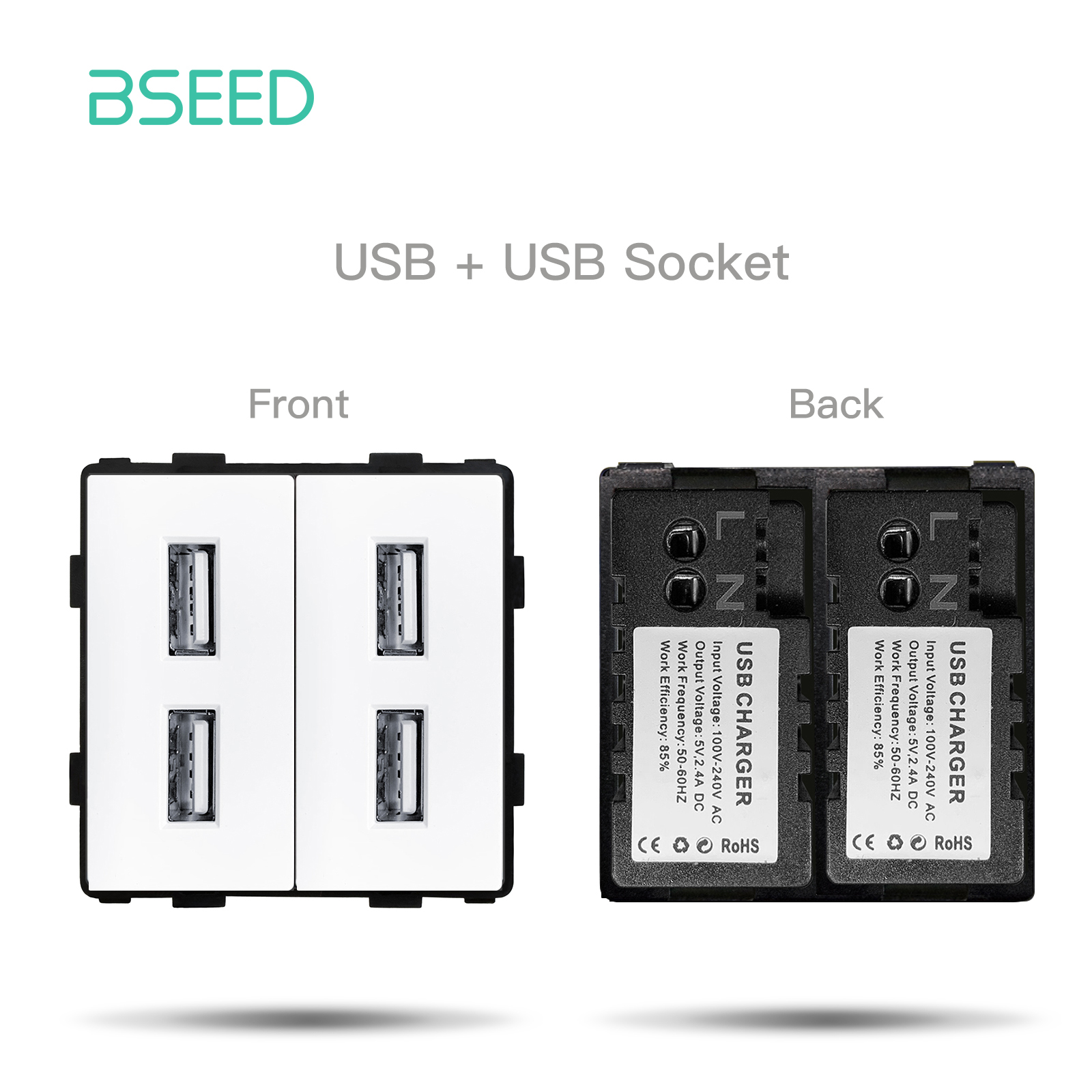 BSEED Weiße Glasscheibe mit Internet-Buchse TV ST Katze5 RJ45 Funktionsteile Doppel-USB-Buchse EU-Wandstecker DIY freie Kombination: Typ 20