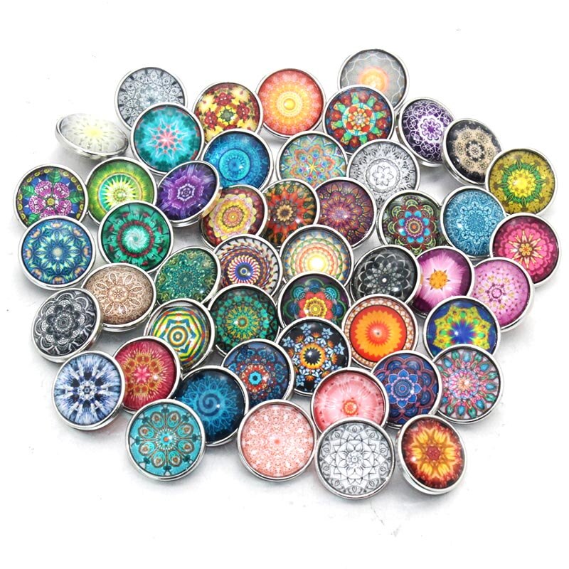 10 Stks/partij Gemengde Bohemen Patroon &amp; Styles Charms 12Mm 18Mm 20Mm Exotische Glas Drukknoop Voor Diy armband Snaps Sieraden 020110