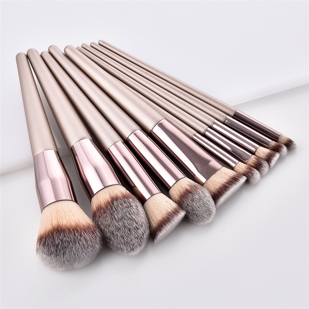 Billigste champagne træ foundation pudder kosmetisk øjenbryn øjenskygge børste kit makeup artist børste sæt værktøjer