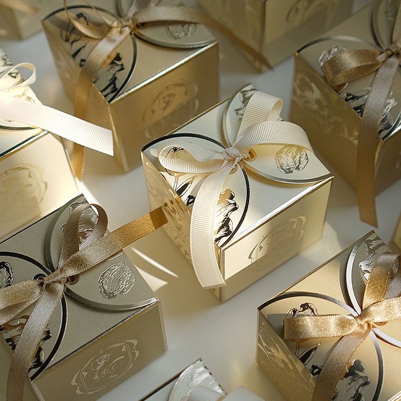 Boîte à sucre française légère de luxe, 10 pièces/lot, bonbons dorés couleur Champagne, boîte à bonbons de mariage, boîte en papier d'accompagnement de mariage