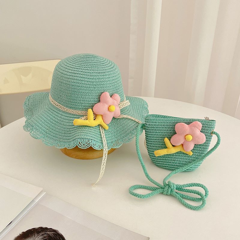 2024 neue Sommer Mädchen Strohhut Set Handtasche neue Blume Sonnenhut Strohhut Sonnenhut Kinder Mädchen Baby Strohhut Sombrero Sunset