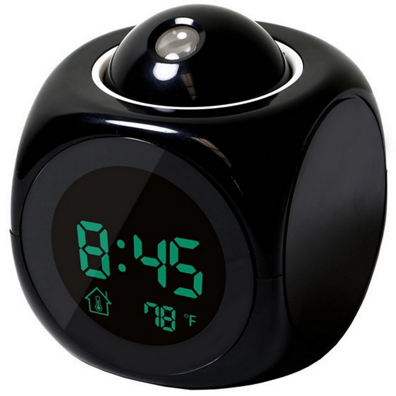 Termómetro voz que habla despertador redondo inalámbrico electrónico probador de la estación meteorológica Digital LCD pantalla reloj de casa: black
