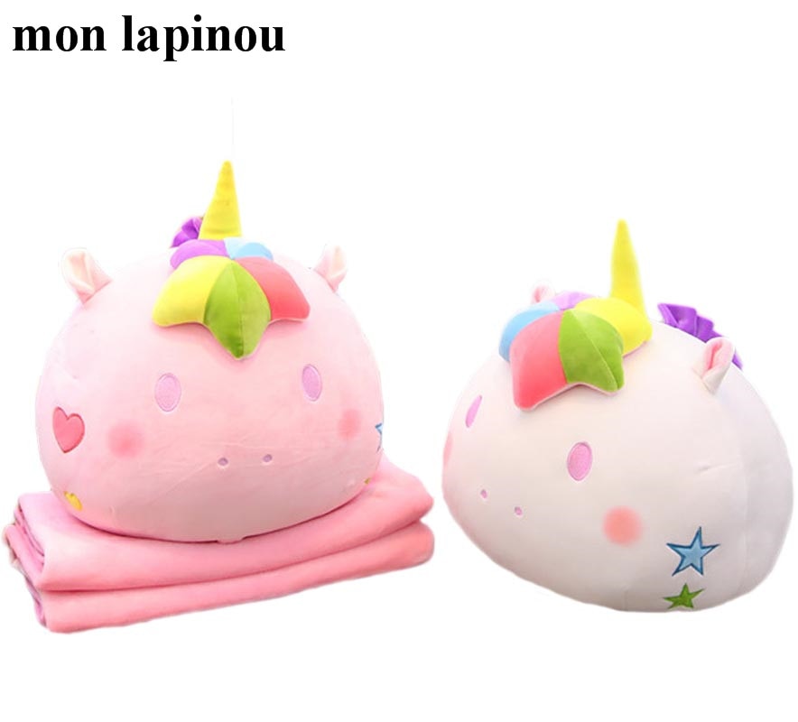 Licorne en peluche oreiller avec couverture 2 en 1 coussin rond forme licorne jouet oreiller multifonction enfants jouets pour petite amie