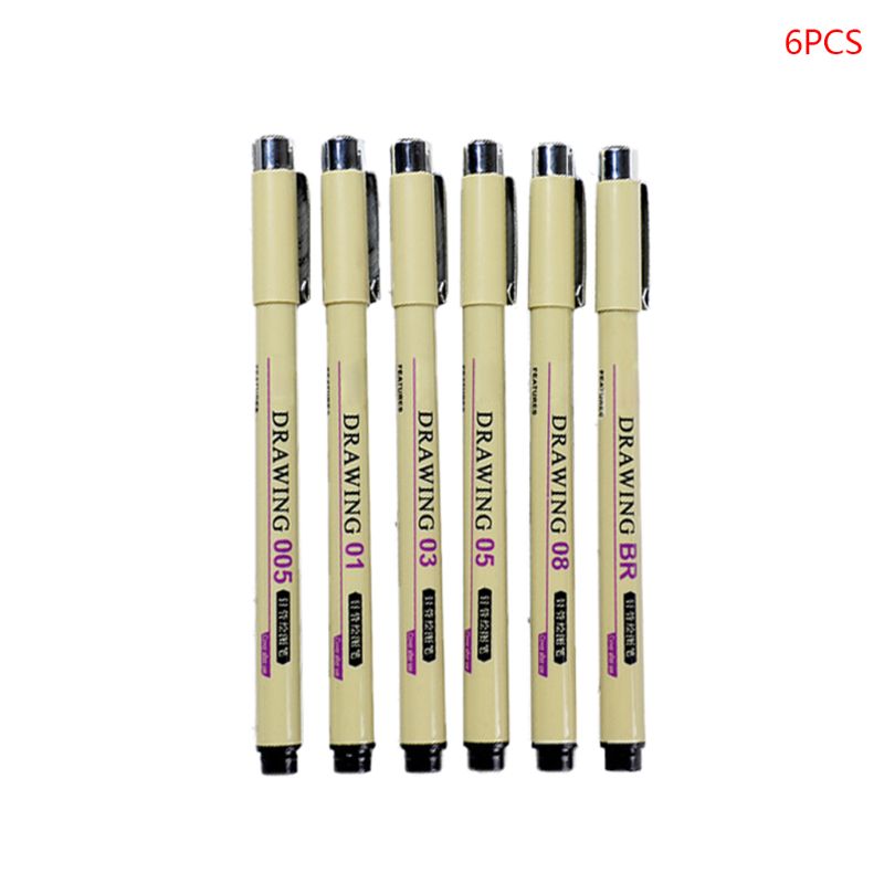 6/7/8/9pcs Black Technical Graphic Fine Hook Line Painting Drawing Pen Sketch Felt Pens aArt Supplies Markers Stationery: 6 Pcs