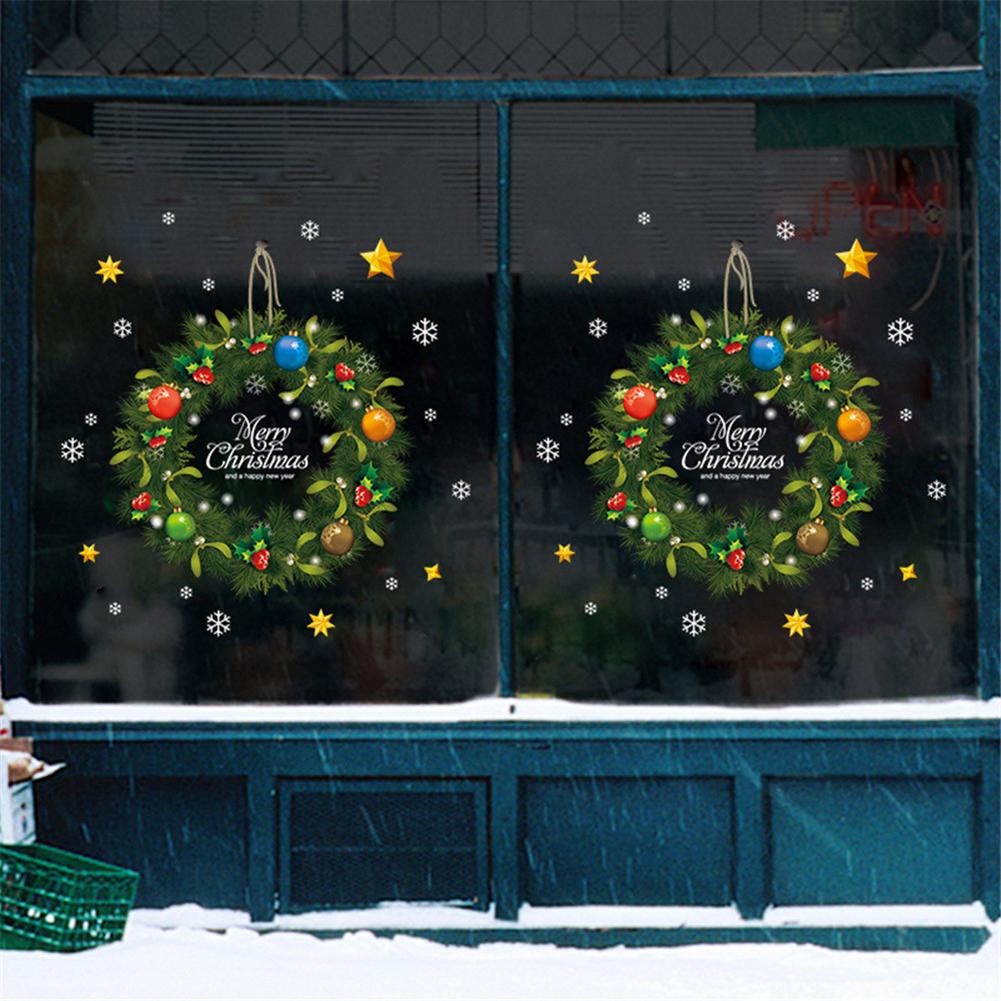 Christmas Wreath Wall Stickers Window Glass Section Decal Santa Claus Mural Art Year Christmas Decoration Home Decorati