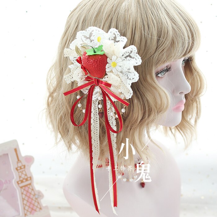 Japonais doux Lolita cheveux bande KC fraise épingle à cheveux accessoires de cheveux fraise cou chaîne clip bandeau