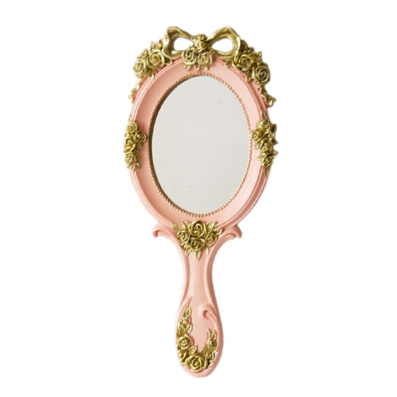 Søde vintage hånd spejle makeup forfængelighed spejl håndholdt kosmetisk spejl med håndtag til: Lyserød