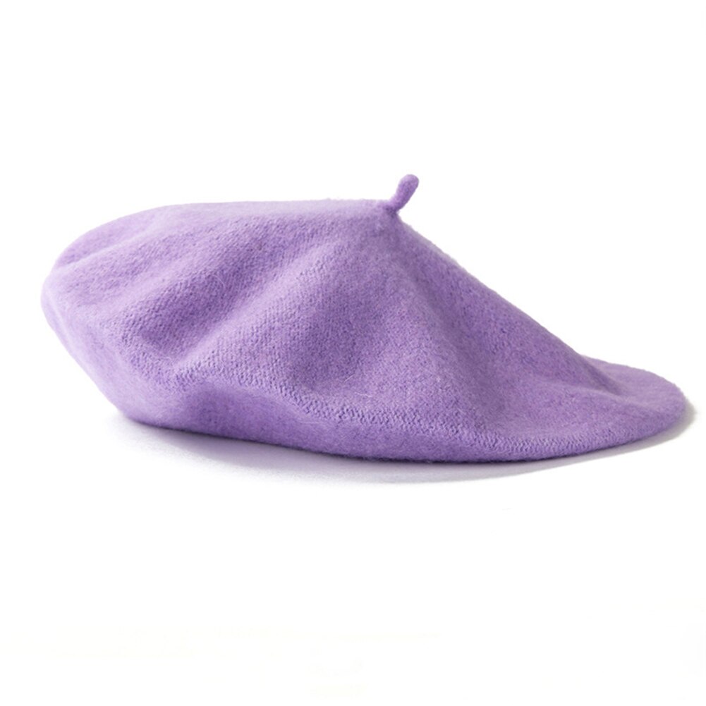 Vintage Winter Warm Wol Vlakte Baret Voor Vrouwen Meisjes Kunstenaar Casual Solid Black Red Beanie Caps Boinas para Mujer: light purple