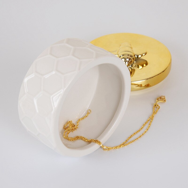 Abeille boîte à bijoux doré céramique bijoux réservoir de rangement avec couvercle S & géométrie verre jardin boîte à bijoux boîte de rangement