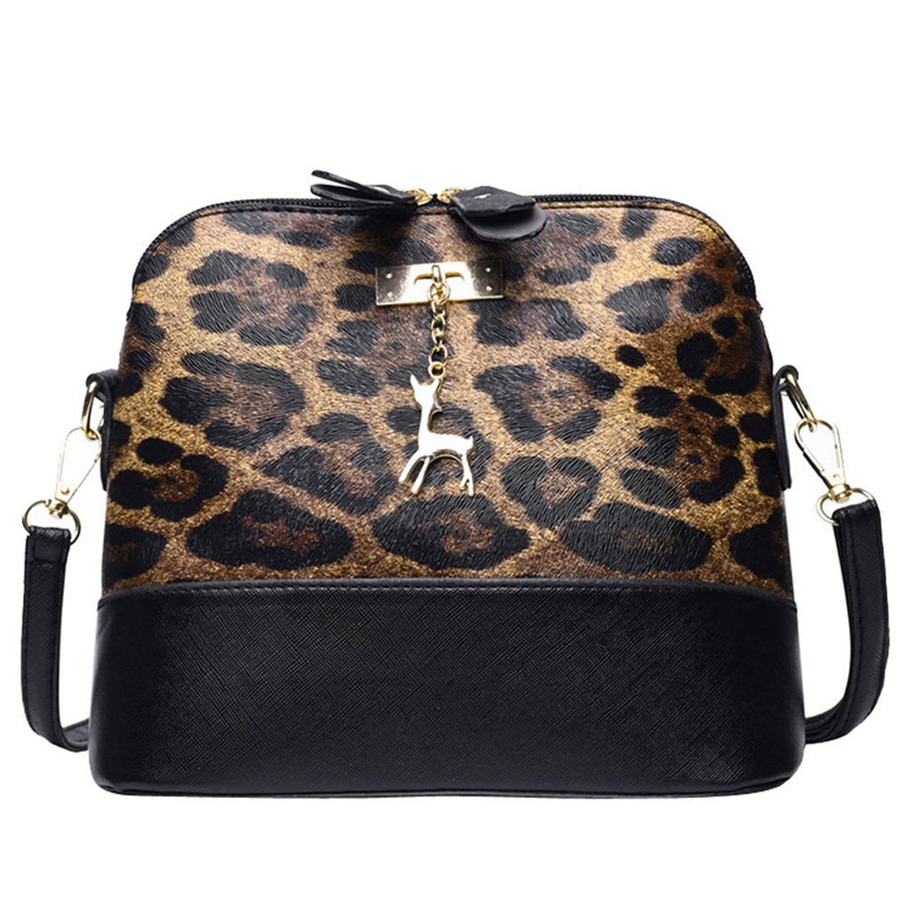 Bolso cruzado con estampado de leopardo para mujer, bandolera colgante de cervatillo, bandolera de concha, bandolera,: Default Title