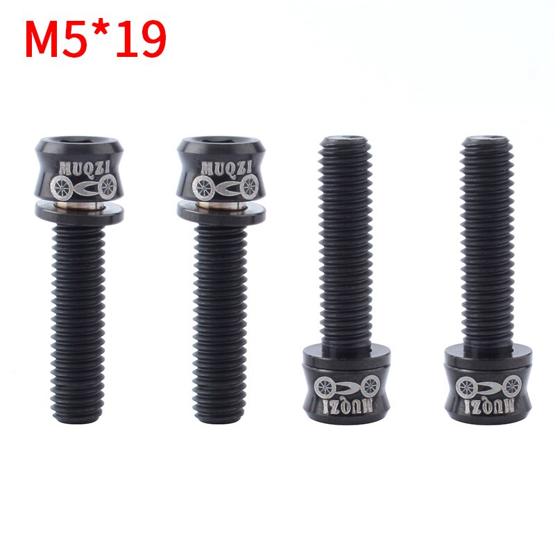 MUQZI Cykel Styr Møtrikker - M5x15/17/19mm Titanium Legering - 4 stk - MTB Racercykel: M5-19mm sorte