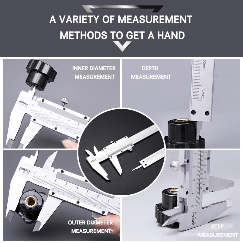 AIRAJ 150/200/300mm Vernier Calipers High-Precision Stainless Steel Calipers Household Decoration Measurement Manual Tools