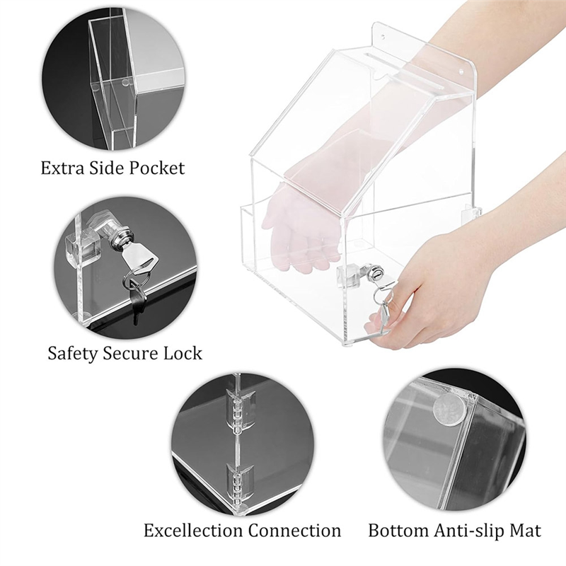 A99E-Acryl-Vorschlagbox mit Schloss, wandmontierte Acryl-Spendenbox mit 12,7 x 17,8 cm Schild, Schlitz, Büro-Betriebsboxen