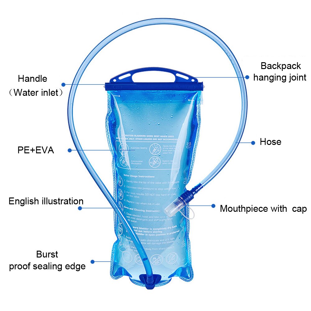 Water Bladder Bag Water Reservoir Hydration Pack 1.5L 2L 3L Leak-proof Water Storage Bag BPA Free Hydration Running Bladder