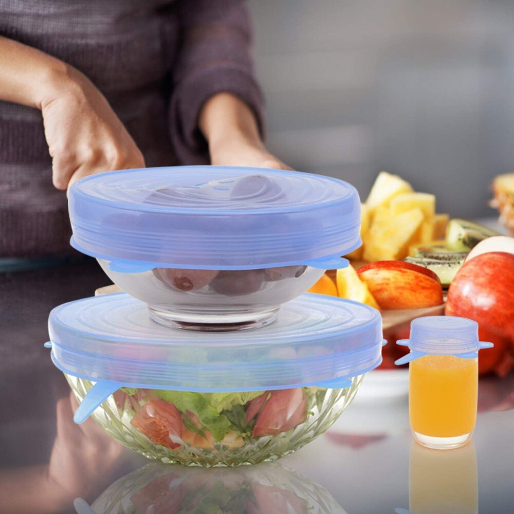 Zhangji 6 Pack Silicone Stretch Lids Durable Reusable Airtight Food Wrap Covers Fits All Sizes and Shapes of Containers