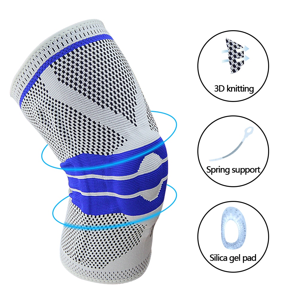 Knee Brace Knee Support Knee Compression Sleeve Support Elastic Knee Wraps Patella Stabilizer with Silicone Gel & Spring Support