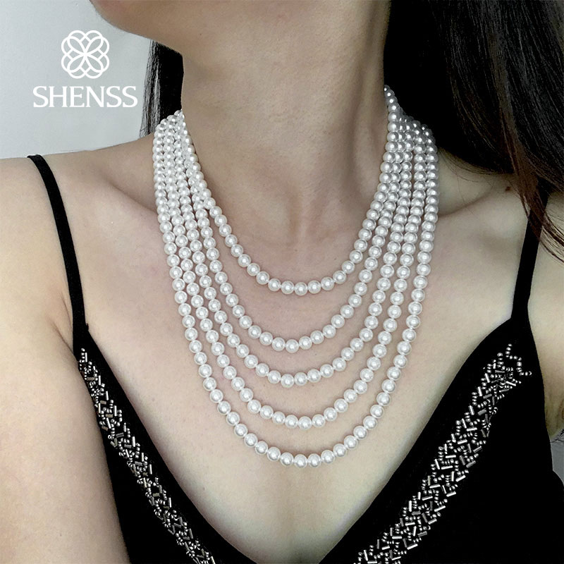 Joias clássicas elegantes, 40-60cm, luz brilhante, 6mm, concha, colar de pérola, prata esterlina 925, corrente de cauda para mulheres