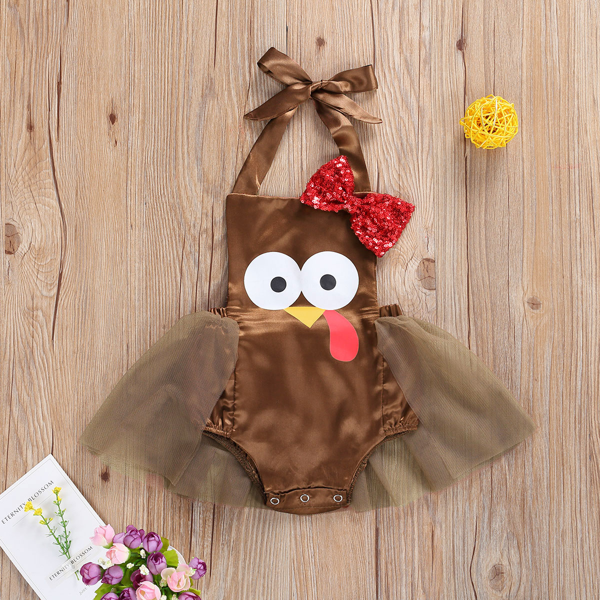 FOCUSNORM Thanksgiving Day Baby Girls Boys Romper Dress Turkey Print Sleeveless Belt Sequined Lace Tutu Jumpsuits