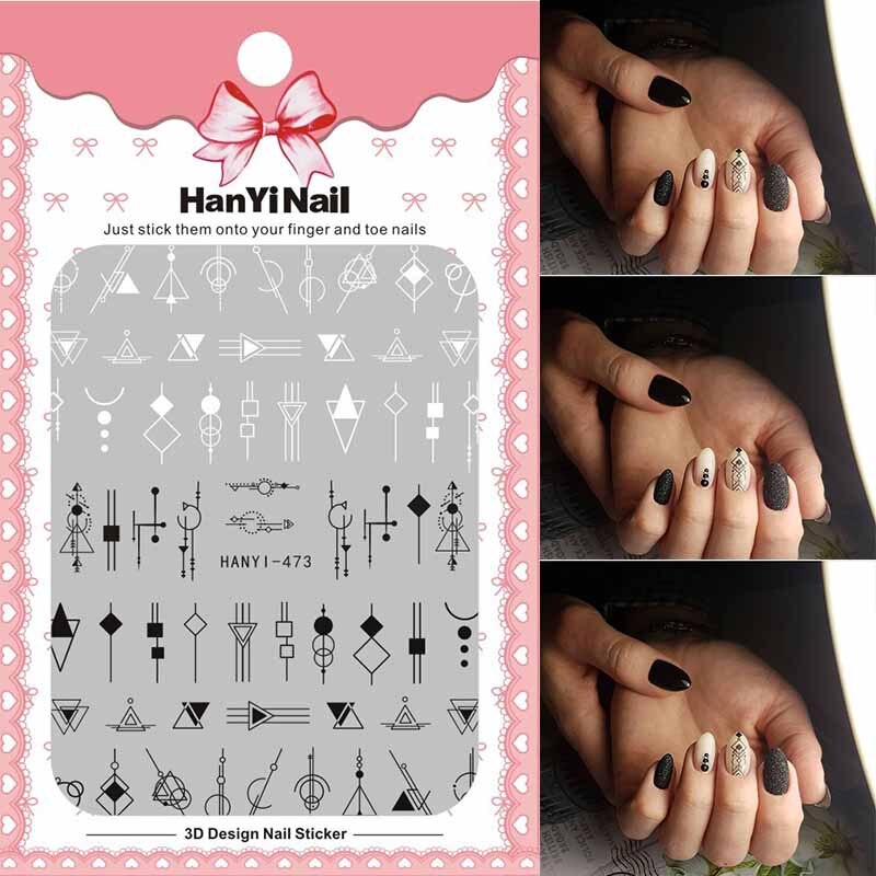 3D Nail Art Sticker Voor Manicure Decoratie Zwart Goud Kleuren Geometrische Lijnen Bladeren Ultra Dunne Slider Nail Lijm HY004: 473