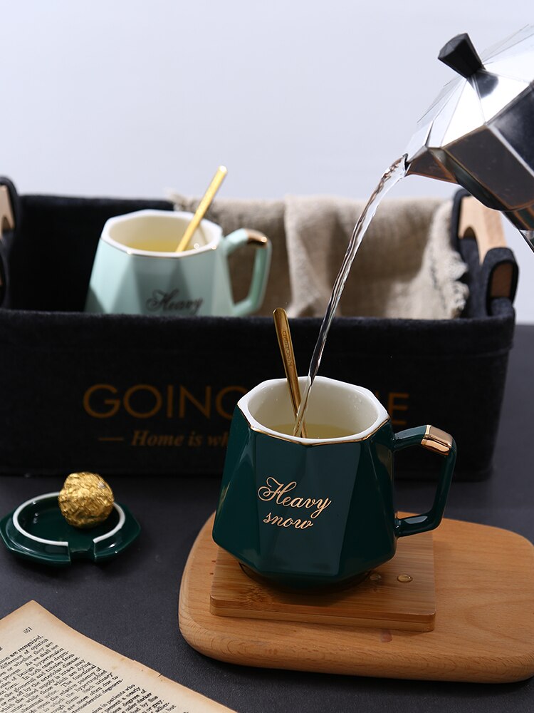 Gold Luxury Espresso Coffee Mugs Ceramic Reusable Mug Lid Coffeeware Canecas De Porcelana Travel Mug EA60MK