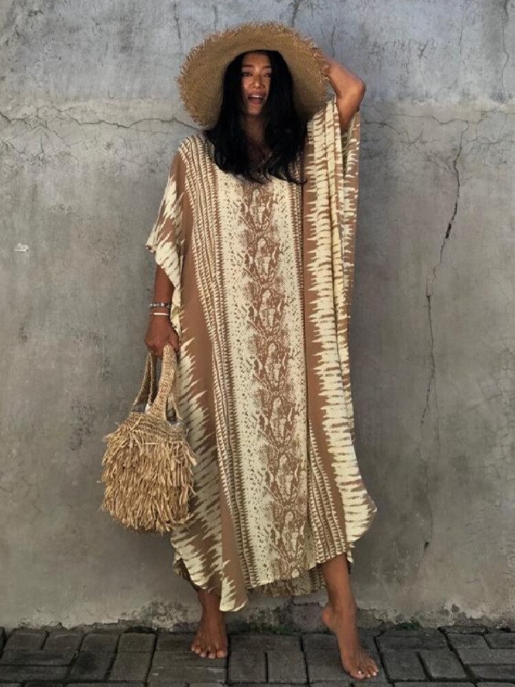 2022 Bikini Cover-ups Retro Snake Printed Self Belted Women Summer Dress Tunic Plus Size Beach Wear Swim Suit Cover Up Q1227