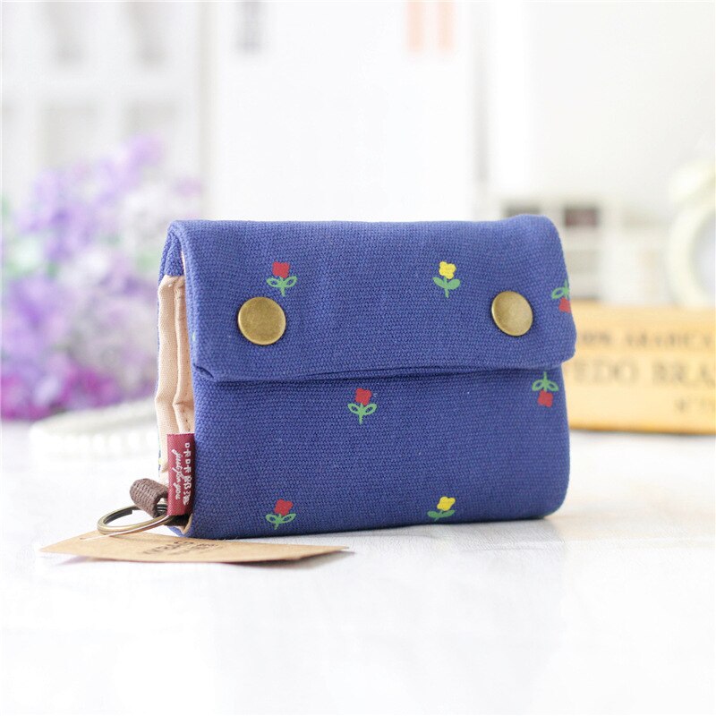 Zipper Women Cotton Fabric Short Wallet for Female Large Capacity Gray Blue Ladies Denim Multifunction Men Purse Mini Carteira: BlueFlower