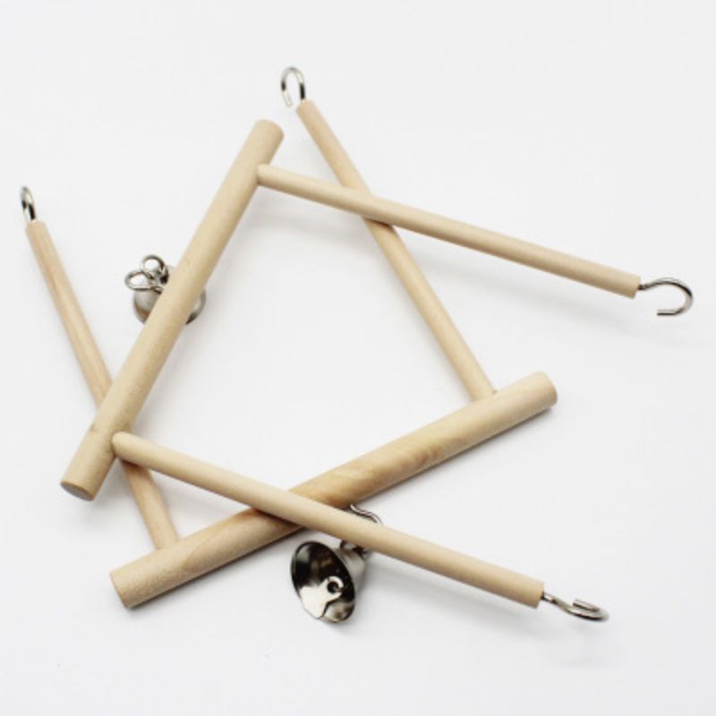 Wooden Bird Swing, Parrot Cage Hanging Perch Playing Toy With Bell For Greys Parakeet Cockatoo Cockatiel Conure Lovebirds