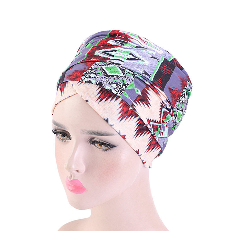 Afrykańska czapka rozciągać kobiety moda muzułmańskie czapki czapka bez daszka skully pokrowiec na główkę turban nakrycia głowy czapka Boho kapelusz po chemioterapii drukowane czapka smerfetka: 17 zielony