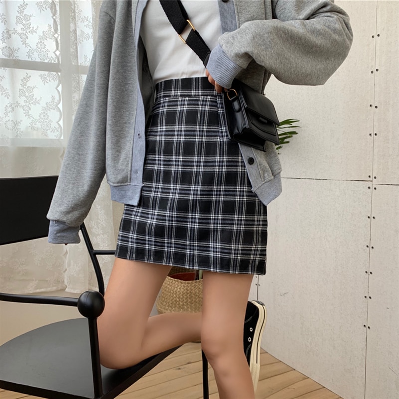 Saias femininas xadrez simples estudante meninas coreano estilo vintage elegante harajuku all-match casual das mulheres mini saia moda ulzzang