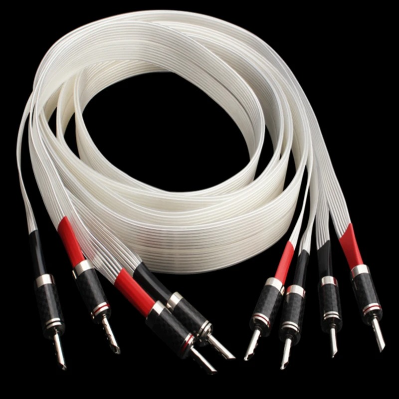 Par de fita de alta fidelidade cabo de alto-falante de áudio plano occ banhado a prata nordost valhalla luz branca cabo de alto-falante fibra de carbono banana