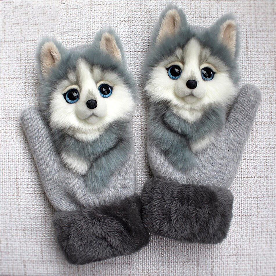 Bébé hiver doux lapin fourrure tricot moufles enfants retourner demi doigt conduite gants en peluche épais mignon chat gants femme 17CM