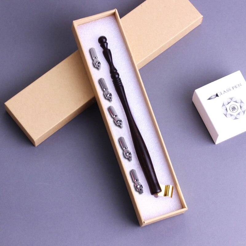 Wooden Dip Pen Writing Quill Pen with Black Ink Handmade Calligraphy Set 5 Different Styles of Nib Calligraphy Set 40JB