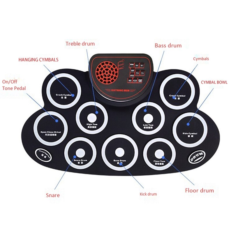 Electronic Drum Set - Practice Drum Pad Roll Up Potable Drum Kit with Headphone Jack Built-in Speaker Drum Sticks