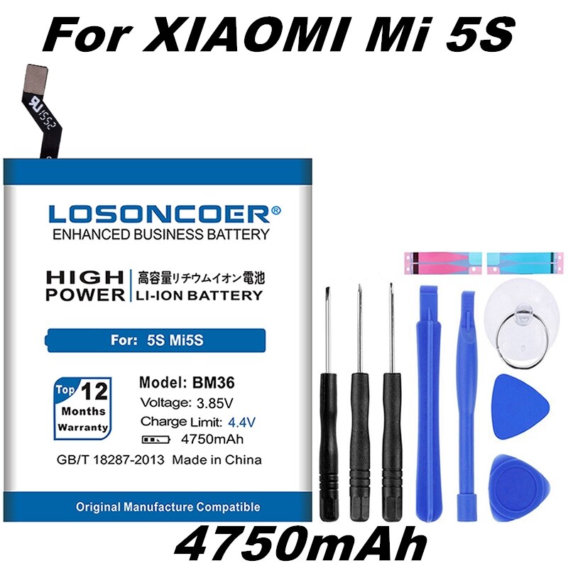 LOSONCOER 4750mAh BM36 Batterij voor Xiao mi mi 5 s batterij MI 5 s mobiele telefoon BATTERIJEN Gratis Tools standhouder Stickers