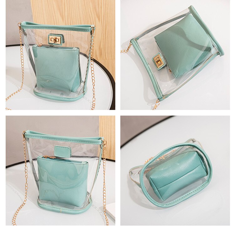 Bolso de hombro transparente con forma de cubo para mujer, bolso bandolera con cierre de cadena para mujer, bolso de mano de cuero de PU para verano