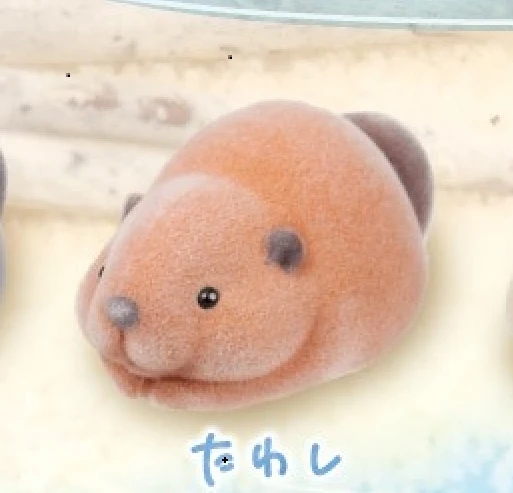 Juguetes de cápsula del mundo graso, figura esponjosa de Nutria kawaii, ojos redondos, boca hinchada, castor gordo flocado, mascota apilable, gashapon: Oro