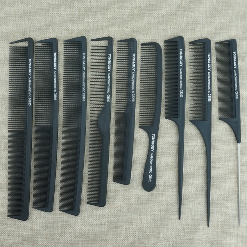 9 Pcs Zwarte Salon Kappers Kam Carbon Haar Kam Anti Statische Hittebestendige Kapper Haar Knippen Kam Hair Care Styling gereedschap