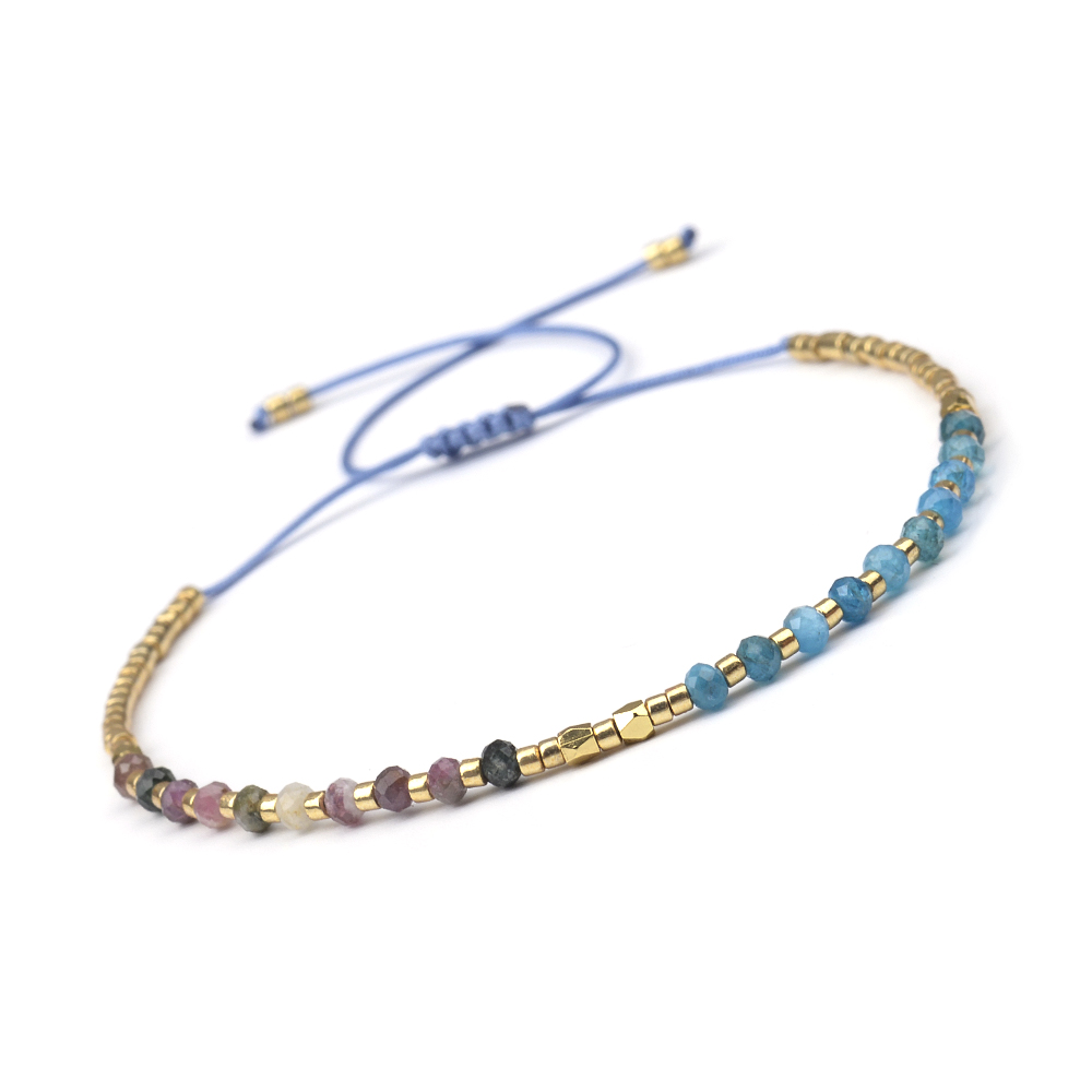 2 x 3mm dobbel steinarmbånd med naturstein og frøperler, justerbare armbånd som passer for menn og kvinner til daglig bruk.: Blåhvit sinkbelagt
