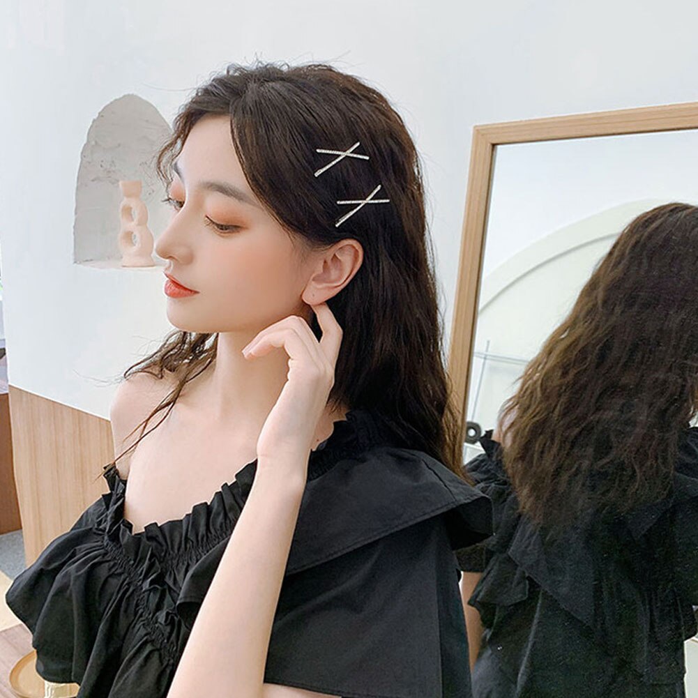 Horquillas cruzadas de cristal con diamantes de imitación para niña, pinzas para el pelo, pasadores, Clip lateral Simple, accesorios para el cabello, 1 ud.