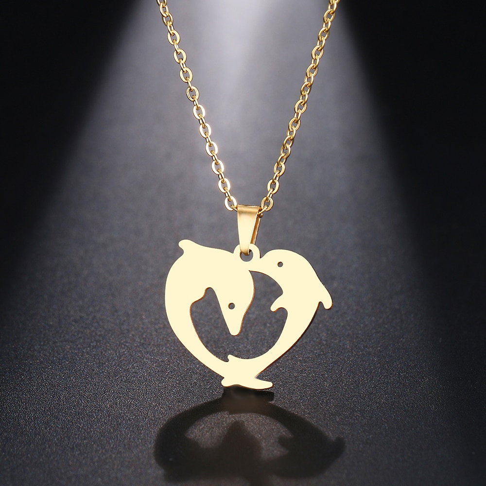 Dotifi Rvs Ketting Voor Vrouwen Man Speelse Paar Dolfijn Hanger Ketting Engagement Sieraden
