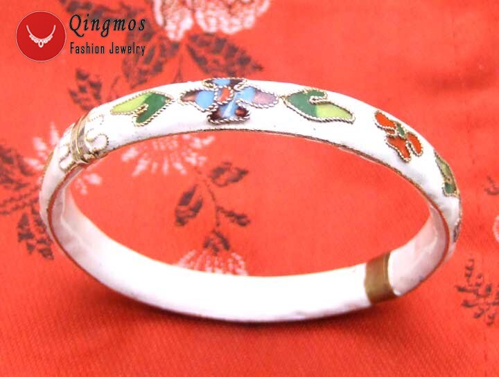 Qingmos Trendy Cloisonne Armband voor Vrouwen met Handwerk China Functie Blauwe Cloisonne Armband Sieraden Bra122: White