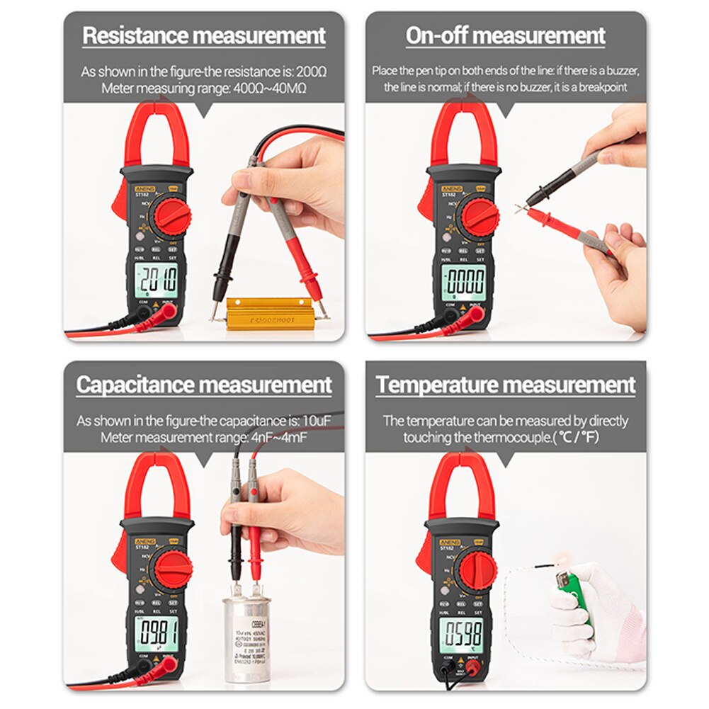 Resistance Current Voltage Measuring Tools Digital Multimeter Capacitance Clamp Meter LCD Display Automatic Range Multifunction