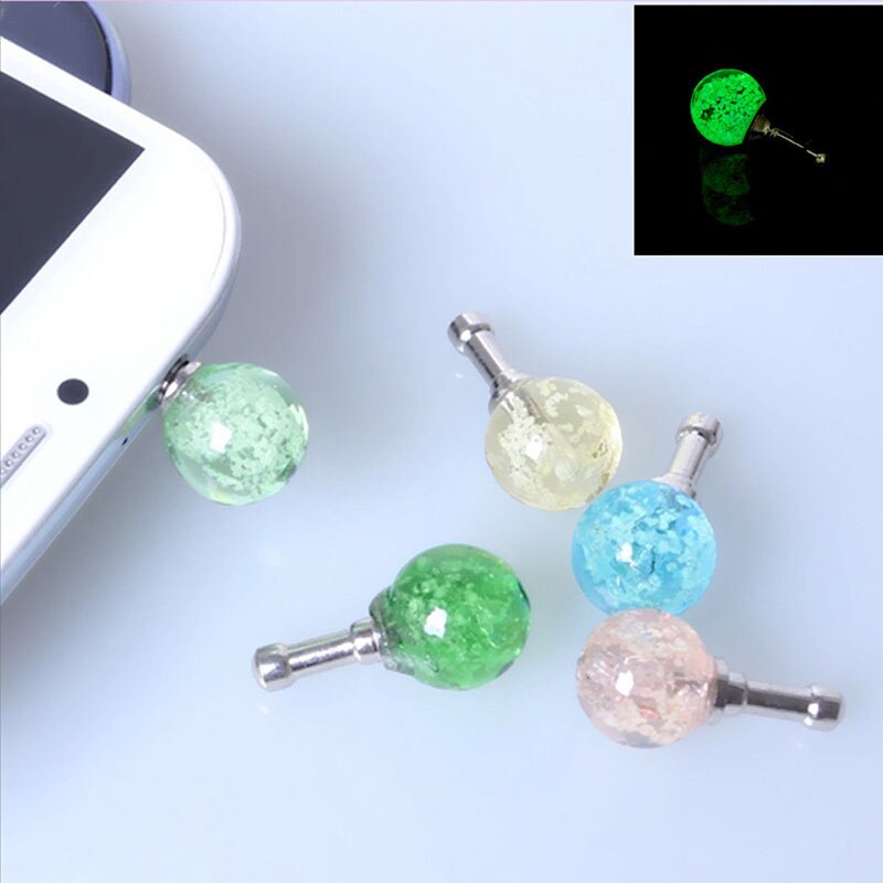 1Pc Mobiele Telefoon 3.5Mm Koptelefoon Jack Anti Stof Plug Universele Hoofdtelefoon Stofkap Ronde Colurful Strass Lichtgevende Stof plug