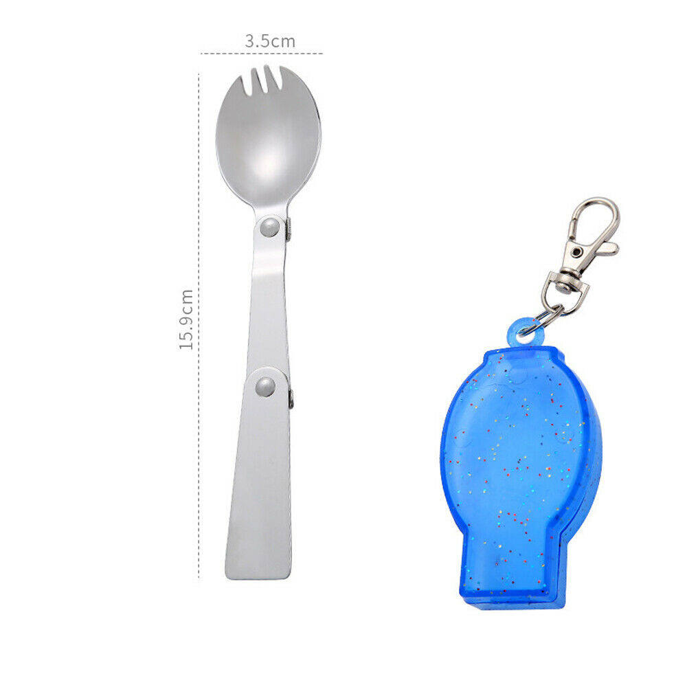 3 kleuren opvouwbare vorken outdoor camping servies keuken reizen wandelen roestvrij staal zak draagbare schep soep koffielepel: Blauwe vork