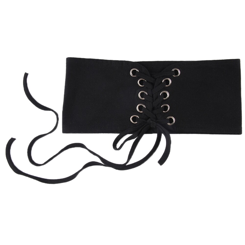 Bandage bælter til kvinder linning cincher adustable bredbånd elastisk bundet waspie korset læder kvindelig bælte sort hvid: Sort / M