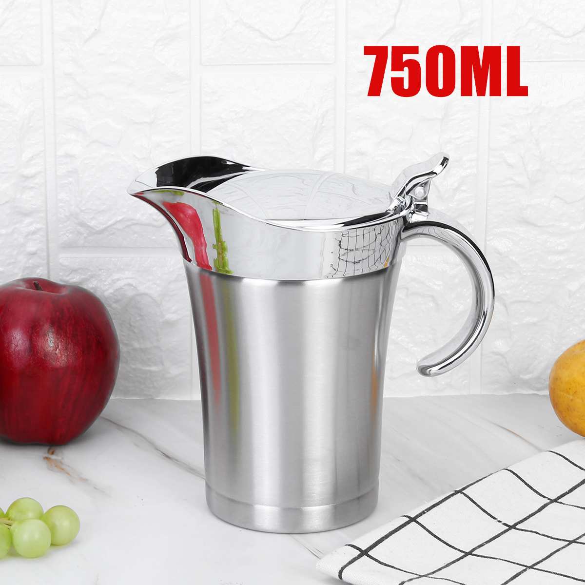 500ml/750ml dubbla lager i rostfritt stål syltgryta juice sås soppa vattenkokare vattenkanna vattenflaska för hemmakök restaurang: 750ml